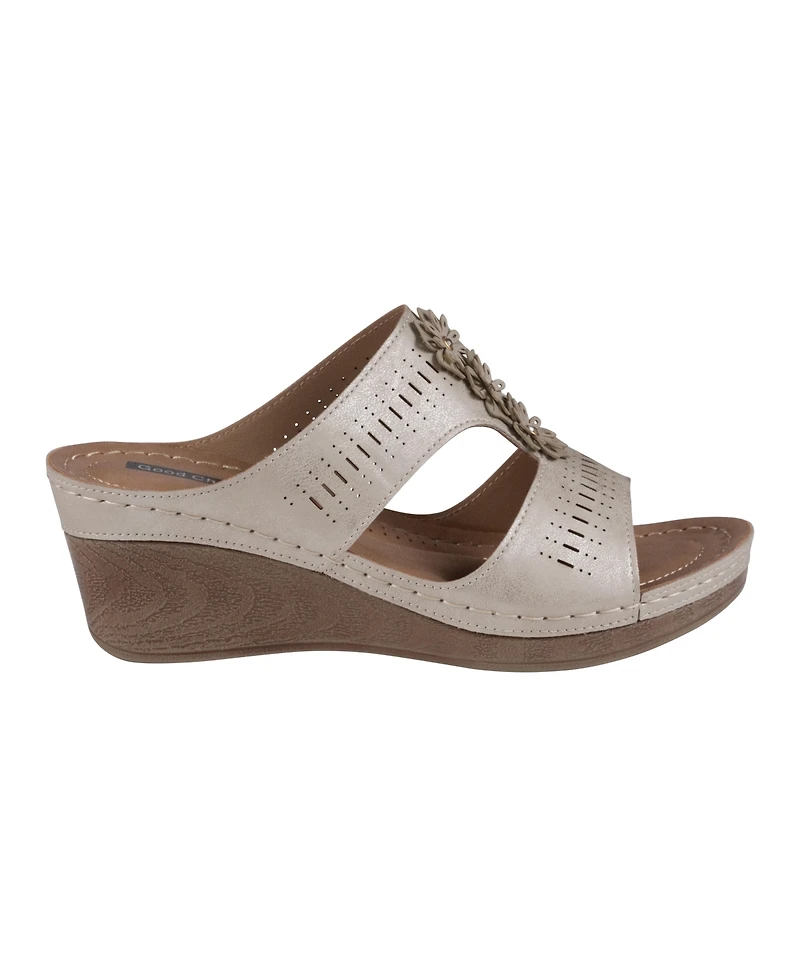 Gc Shoes Women's Lisette Flower Perforated Wedge Sandals
