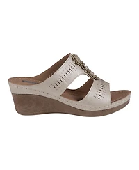 Gc Shoes Women's Lisette Flower Perforated Wedge Sandals