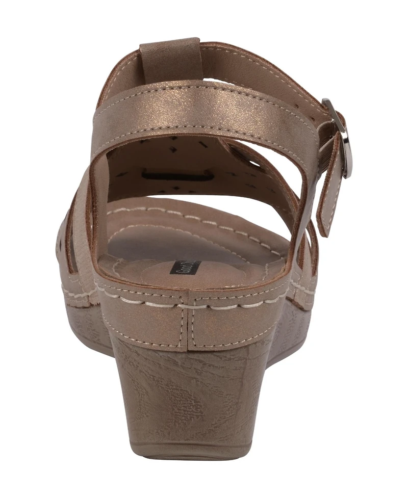 Gc Shoes Women's Darry Perforated T-Strap Slingback Wedge Sandals