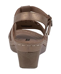 Gc Shoes Women's Darry Perforated T-Strap Slingback Wedge Sandals