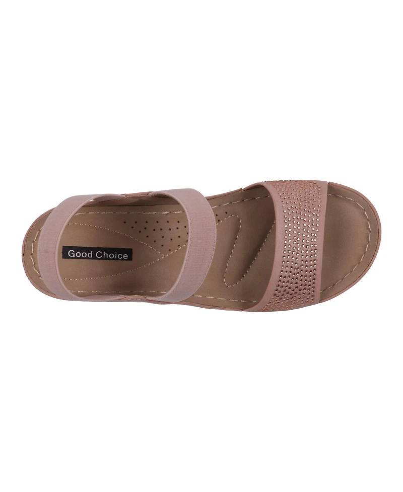 Gc Shoes Women's Tammy Embellished Elastic Double Band Wedge Sandals