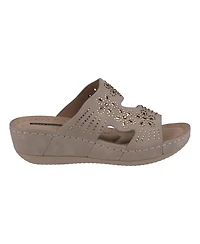 Gc Shoes Women's Santiago Perforated Studded Slip-On Wedge Sandals