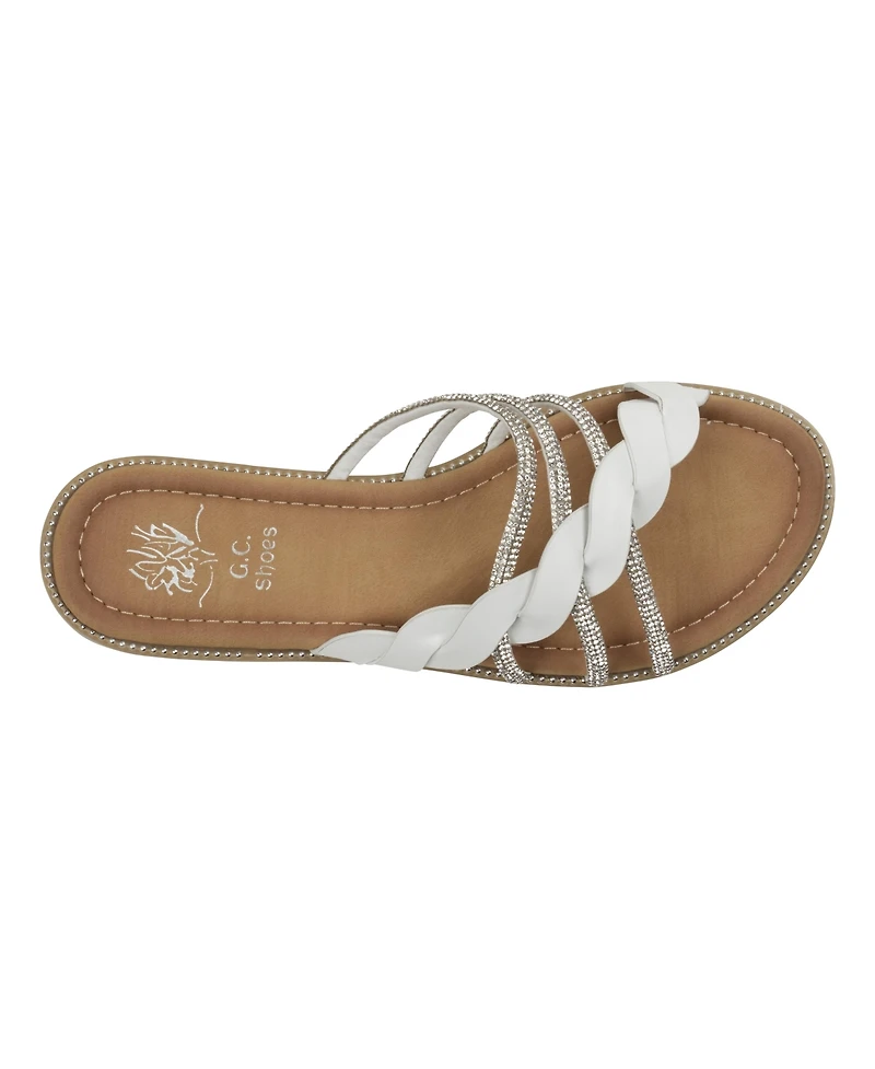 Gc Shoes Women's Jolie Strappy Embellished Slip On Flat Sandals