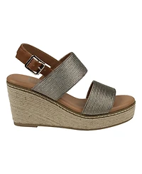 Gc Shoes Women's Ellis Metallic Double Band Slingback Espadrille Wedge Sandals