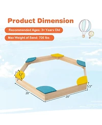 Sugift Outdoor Solid Wood Sandbox with 6 Built-in Fan-shaped Seats