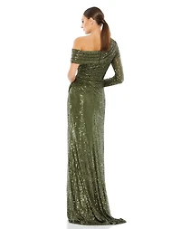 Women's Ieena Sequined Drop Shoulder Faux Wrap Gown