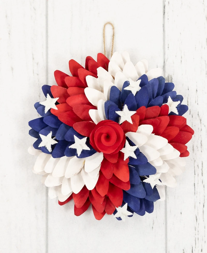 Northlight Americana Petals and Rose Artificial Wooden Floral Wreath, 11"