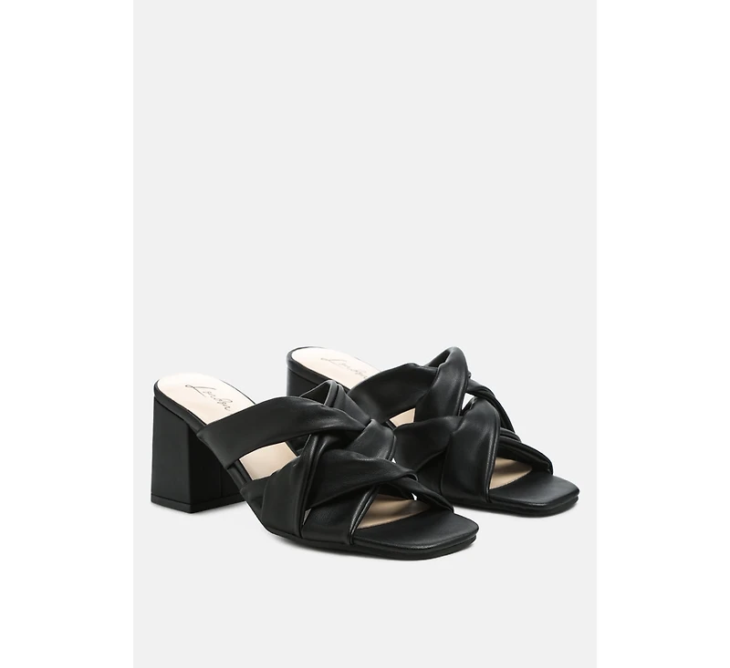 knope cross straps block heel sandals