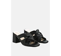 knope cross straps block heel sandals