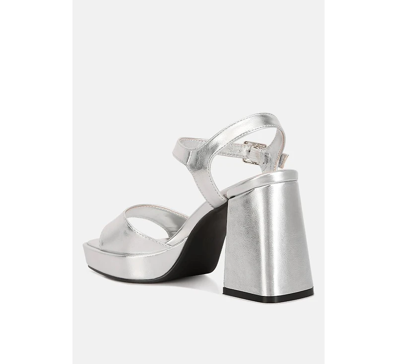 lofty metallic faux leather block heel sandals