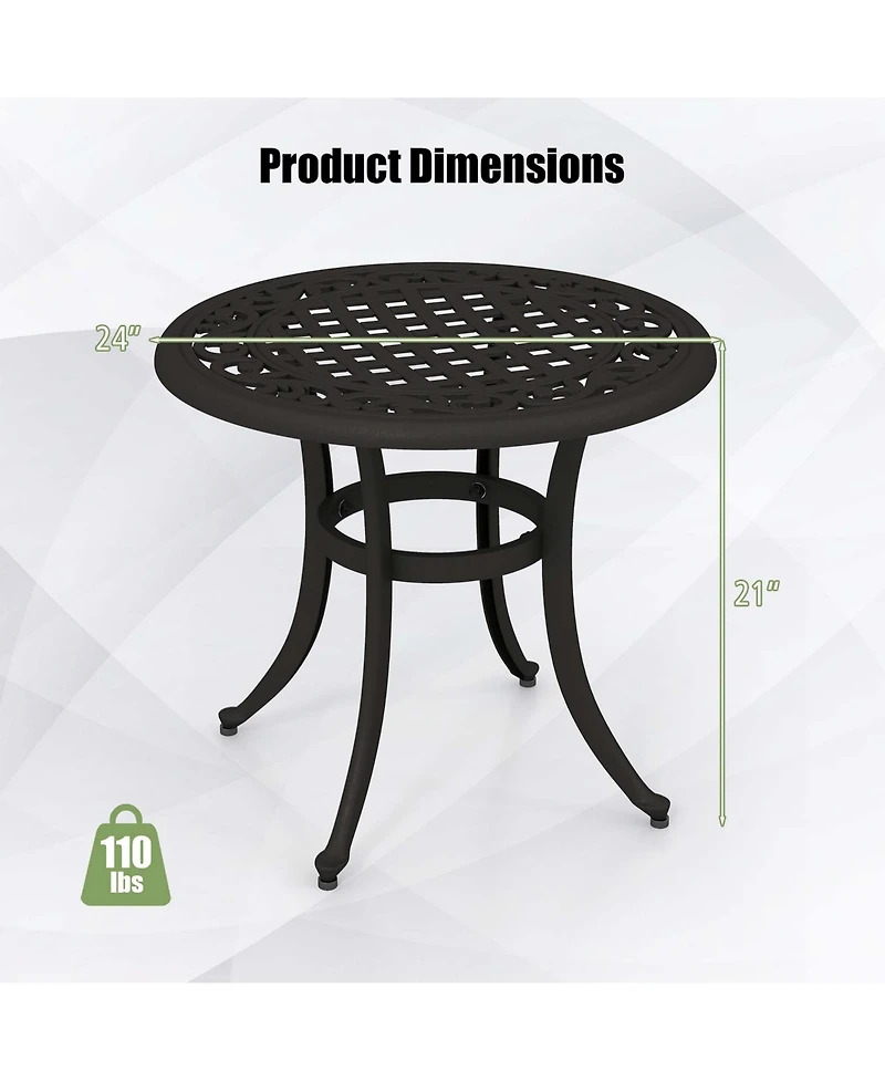 Costway 24" Patio Side Table with Adjustable Footpads Round Cast Aluminum End Table