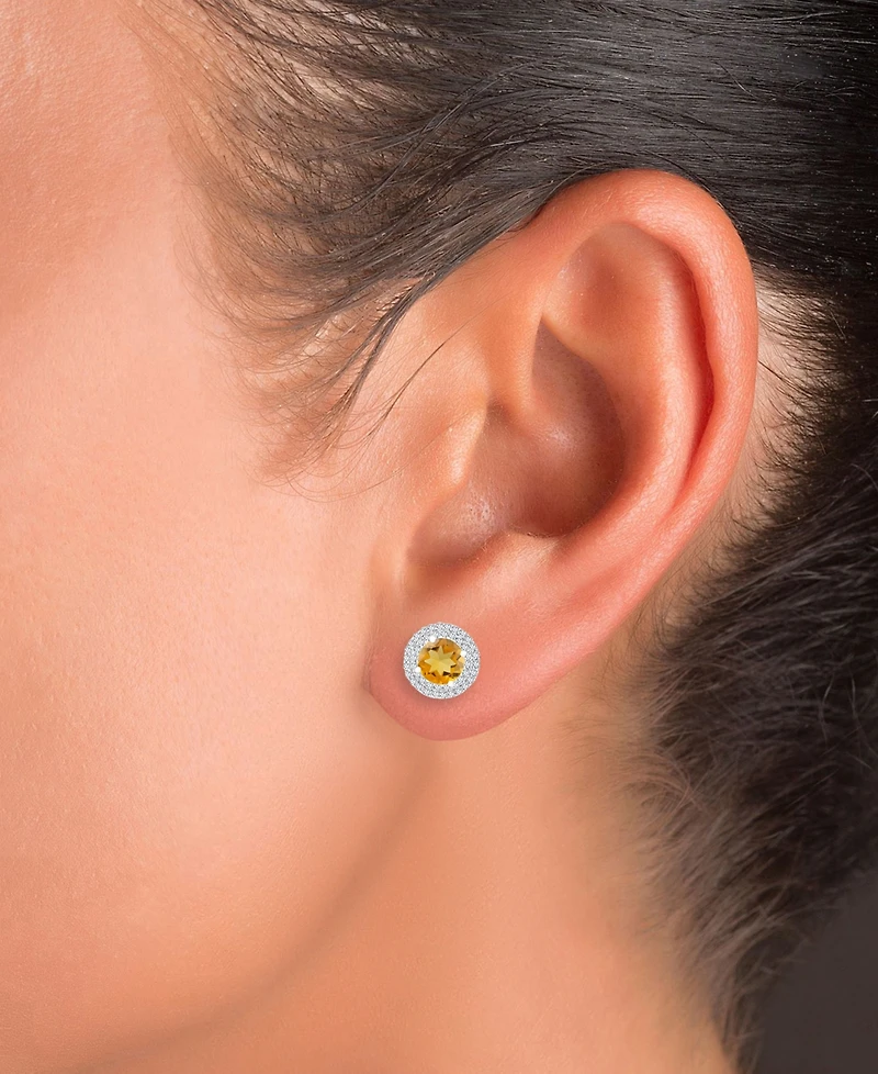 Amethyst (1-1/2 ct. t.w.) & Lab-Grown White Sapphire (1/2 Halo Birthstone Stud Earrings Sterling Silver (Also Additional Birthstones)