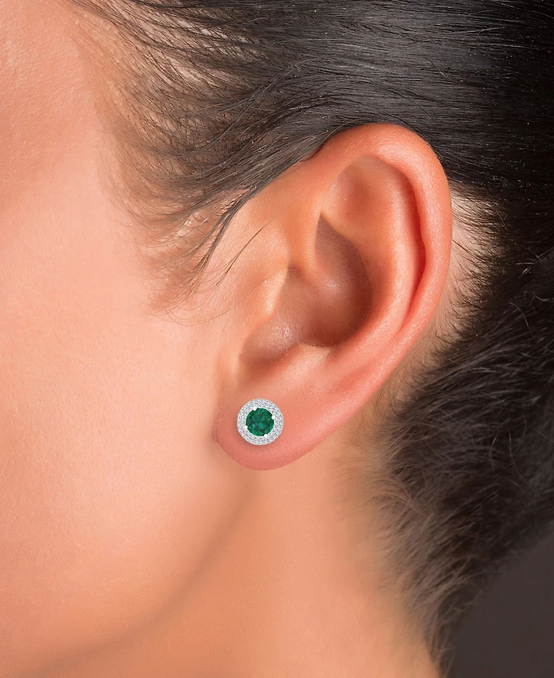 Amethyst (1-1/2 ct. t.w.) & Lab-Grown White Sapphire (1/2 Halo Birthstone Stud Earrings Sterling Silver (Also Additional Birthstones)