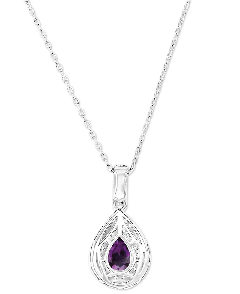 Amethyst (5/8 ct. t.w.) & Lab-Grown White Sapphire (1/2 Teardrop Halo Birthstone Pendant Necklace Sterling Silver, 16" + 2" extender (Als