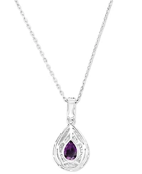 Amethyst (5/8 ct. t.w.) & Lab-Grown White Sapphire (1/2 Teardrop Halo Birthstone Pendant Necklace Sterling Silver, 16" + 2" extender (Als