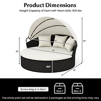 Patio Round Daybed with Retractable Canopy Rattan Sectional Seating