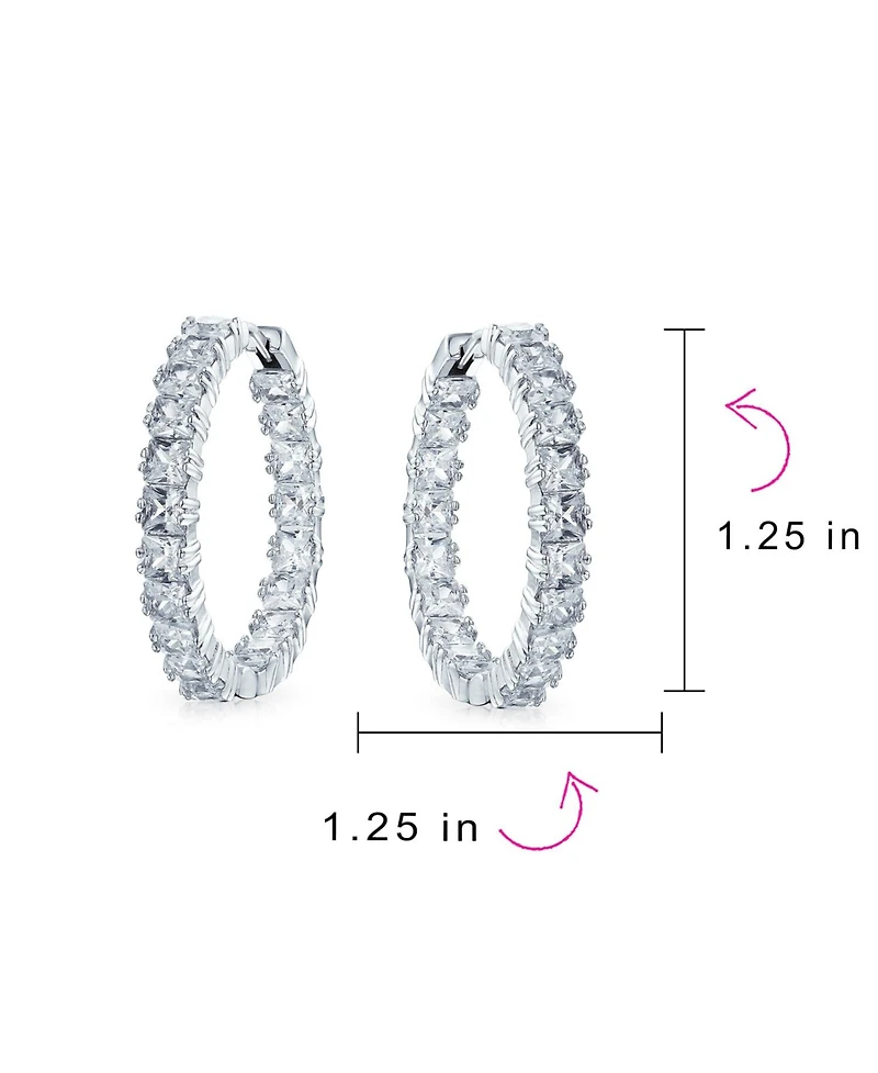 Bling Jewelry Square Cubic Zirconia Princess Cut Cz Inside Out Statement Hoop Earrings For Women Prom 1.25 Diameter