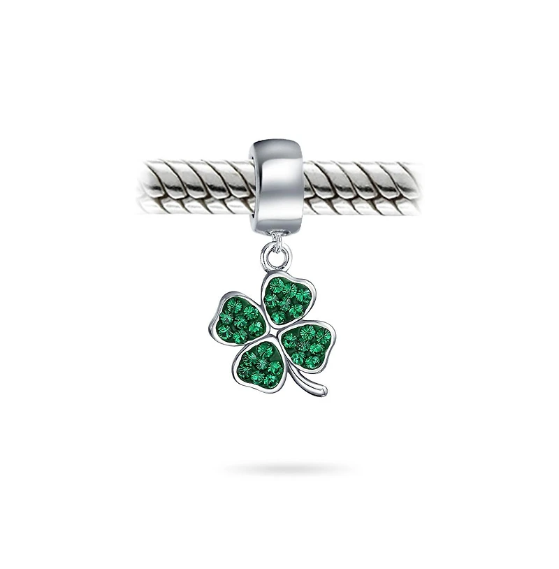 Bling Jewelry Celtic Lucky Good Luck Leaf Green Crystal Shamrock Irish Clover Dangle Bead Charm Sterling Silver
