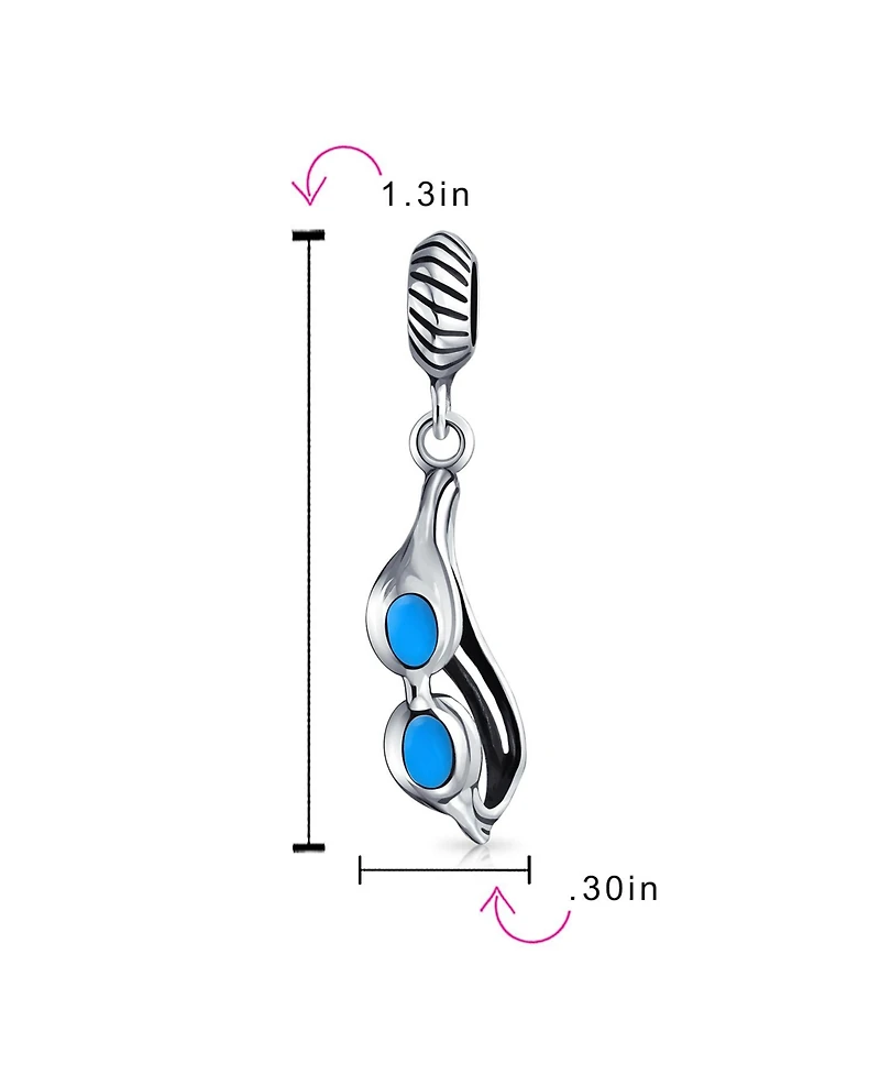 Bling Jewelry Sport Blue Skier Swimmer Swim Eyeglasses Goggles Dangling Bead Fits European Charm Bracelet Enamel Sterling Silver