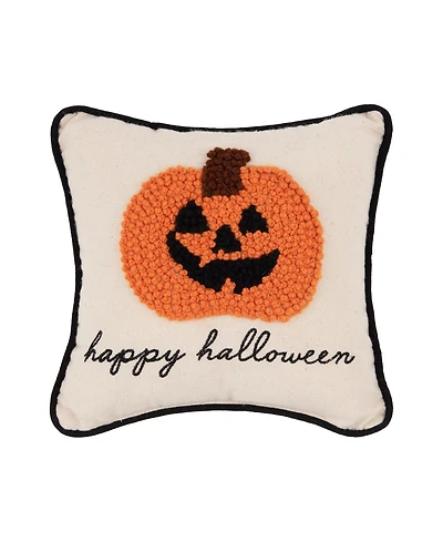 8" x 8" Pumpkin Jack-o-Lantern French Knot Halloween Throw Pillow