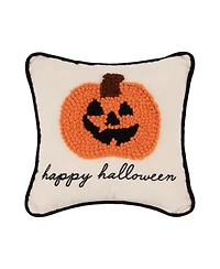 8" x 8" Pumpkin Jack-o-Lantern French Knot Halloween Throw Pillow