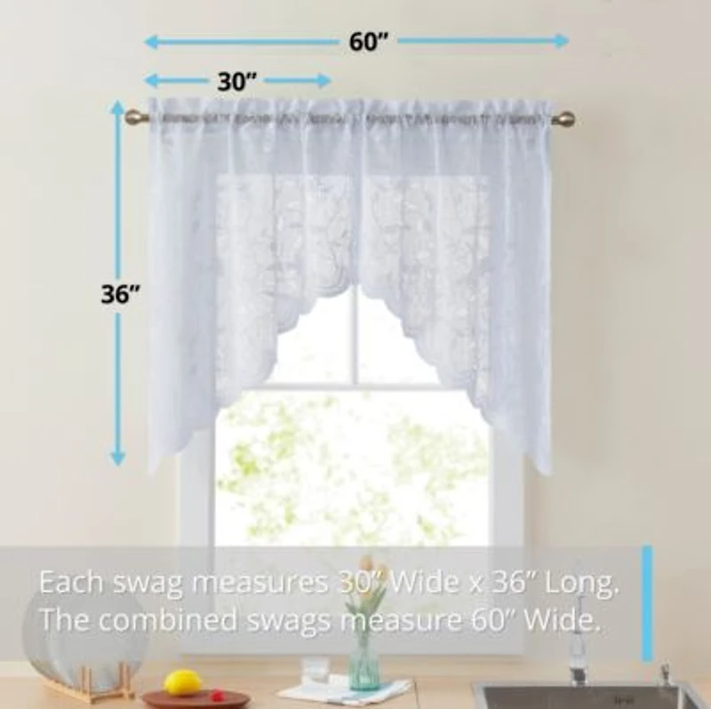 Hlc.Me Joyce Semi Sheer Kitchen Swag Curtain Panels Rod Pocket For Small Windows Kitchen Bathroom 30 W X 36 L Pair
