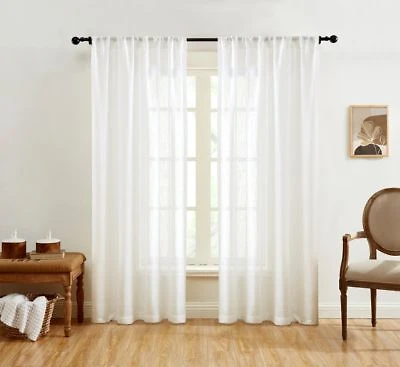 Hlc.Me Lauren Semi Sheer Light Filtering Transparent Pocket Top Back Tab Lightweight Window Curtains Drapery Panels Bedroom Living Room 2 Panels