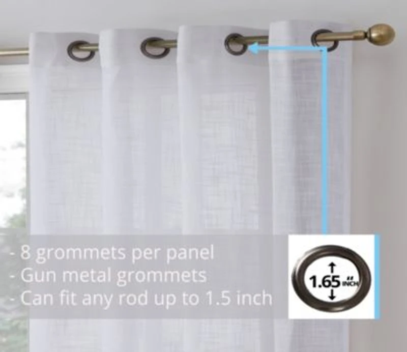 Hlc.Me Madison Faux Linen Textured Semi Sheer Privacy Sun Light Filtering Transparent Window Grommet Long Thick Curtains Drapery Panels For Bedroom Living Room 2 Panels