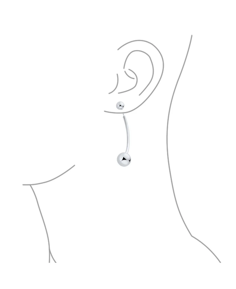 Bling Jewelry Modern Geometric Linear Long Bar Drop Ear Sterling Silver Double Bead Ball Dangle Earrings 610 Mm Bead