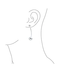 Bling Jewelry Modern Geometric Linear Long Bar Drop Ear Sterling Silver Double Bead Ball Dangle Earrings 610 Mm Bead