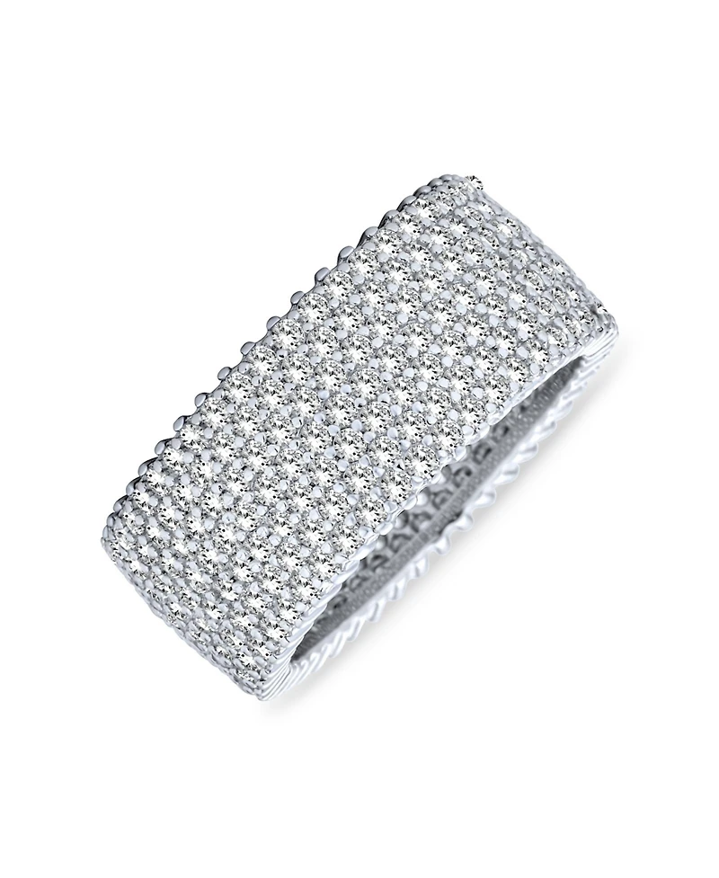 Bling Jewelry Pave Cubic Zirconia 5 Row Wide Cz Eternity Band Ring .925 Sterling Silver