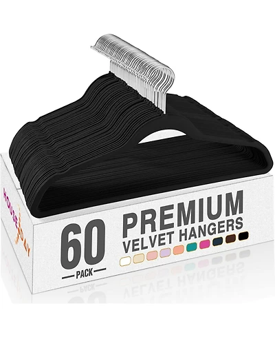 17.5 Inch Silver Hook Velvet Hangers Navy 60 Pack