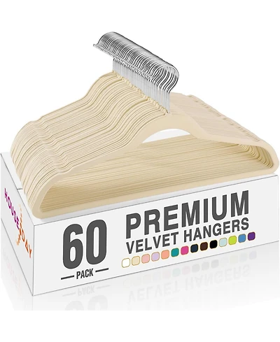 17.5 Inch Silver Hook Velvet Hangers Navy 60 Pack