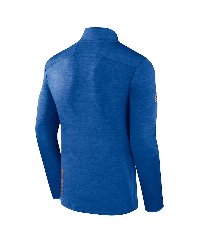 Men's Fanatics Heather Royal New York Islanders Authentic Pro Quarter-Zip Pullover Top