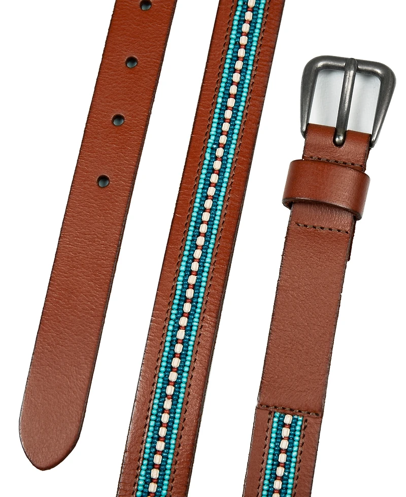 Lucky Brand Turquoise Beaded Stripe Leather Belt