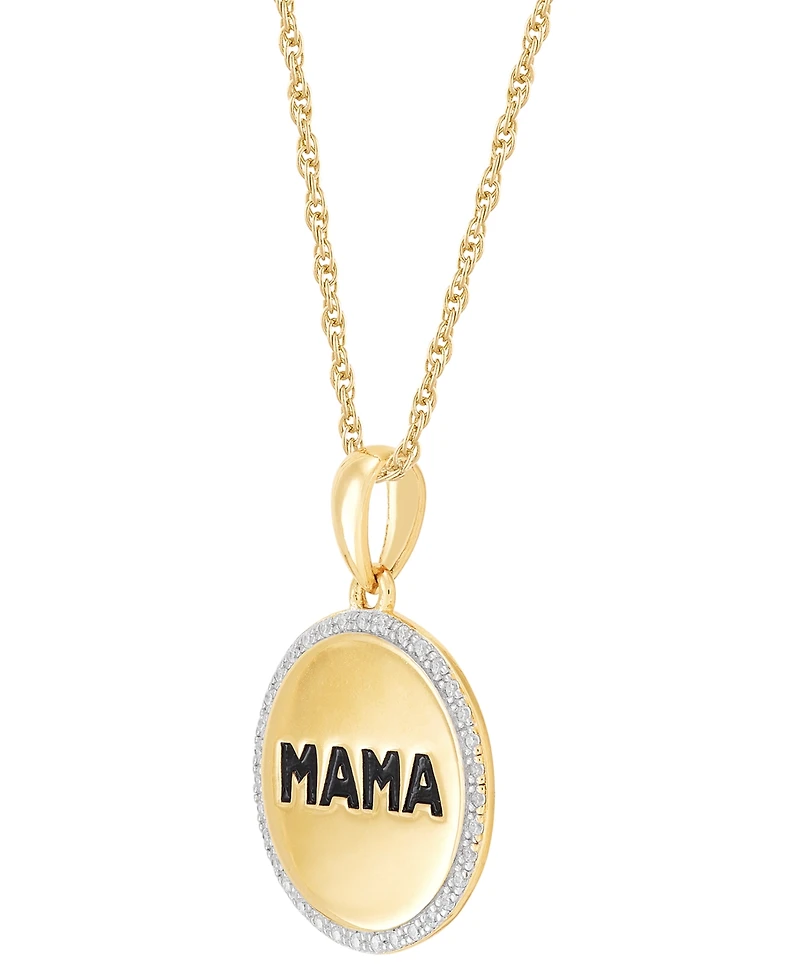 Diamond Mama Coin Pendant Necklace (1/10 ct. t.w.) in 14k Gold-Plated Sterling Silver, 16" + 2" extender