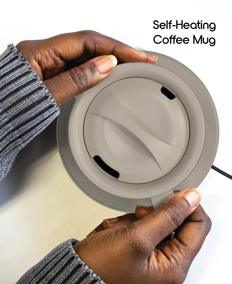 Tzumi Puree Warming Coffee Mug, 12 oz. Stainless Steel Mug with Warmer Coaster and Lid