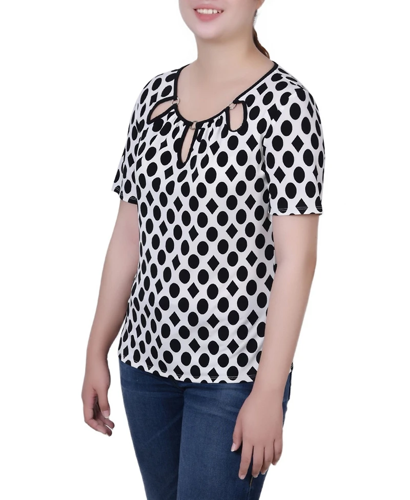 Ny Collection Women's Short Sleeve Top with Ring Details