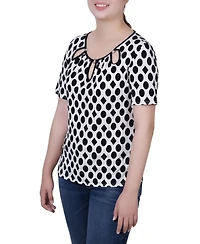 Ny Collection Women's Short Sleeve Top with Ring Details