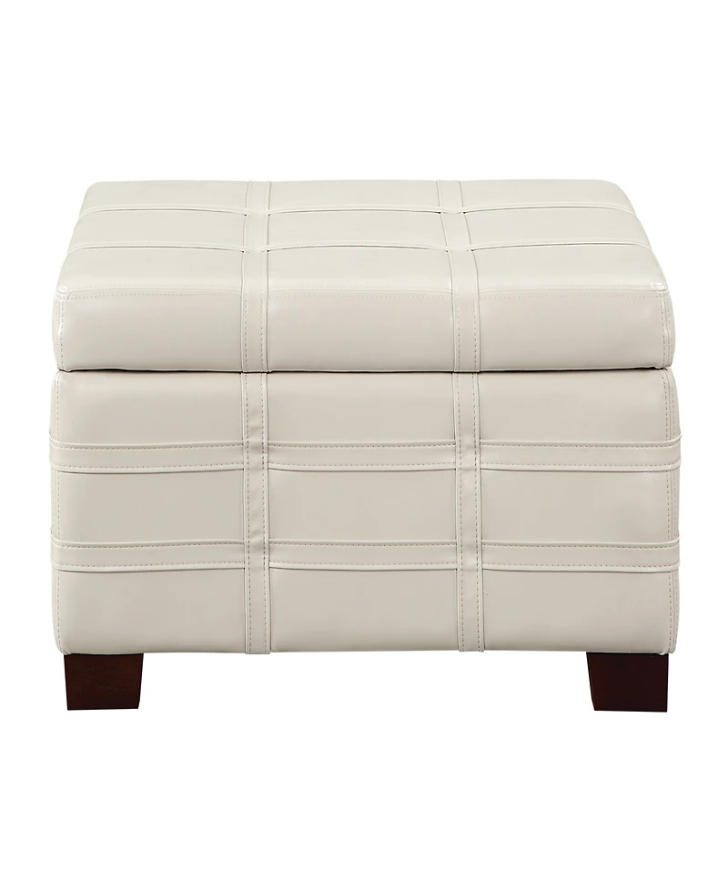 Office Star Detour Strap 29.75" Square Storage Ottoman in Cream Faux Leather Upholstery and Wood