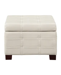 Office Star Detour Strap 29.75" Square Storage Ottoman in Cream Faux Leather Upholstery and Wood