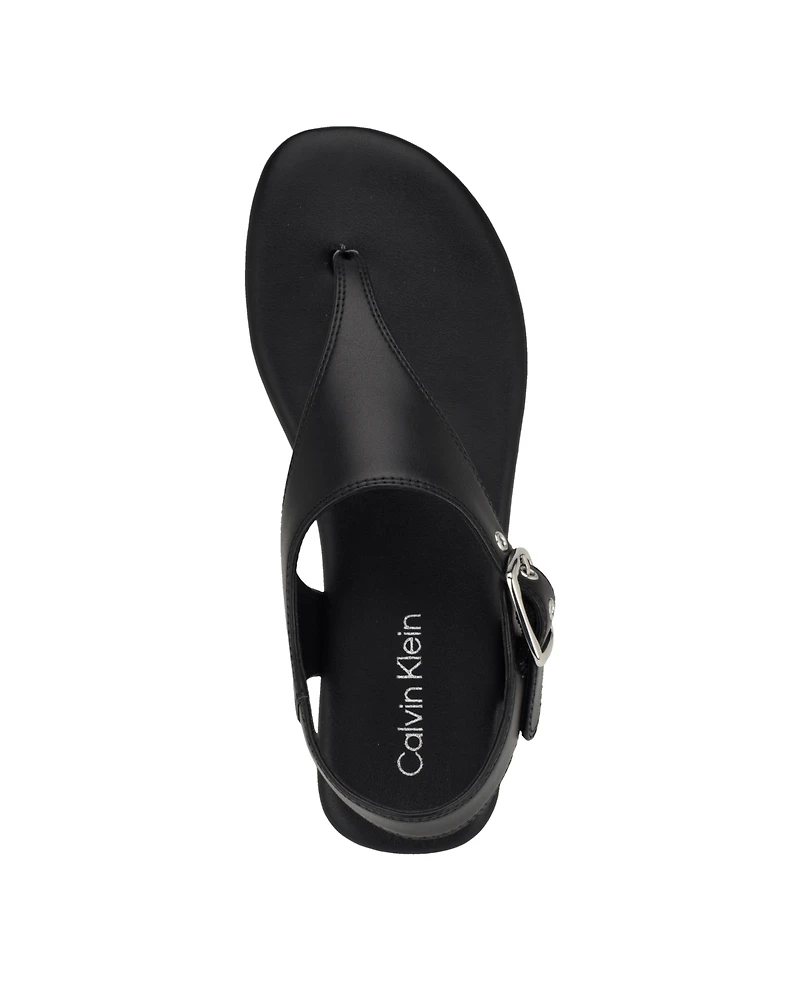 Calvin Klein Women's Moraca Buckle T-Strap Flat Sandals