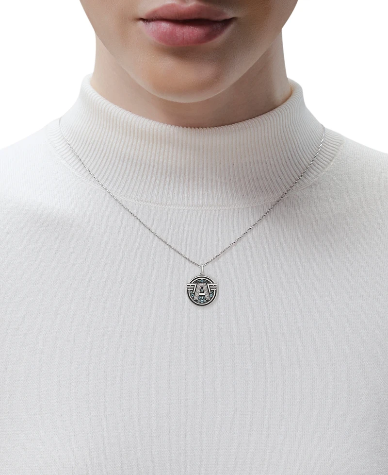Marvel Wonder Fine Jewelry Swiss Blue Topaz (3/8 ct. t.w.) & Diamond (1/10 ct. t.w.) Captain America Logo 18" Pendant Necklace in Sterling Silver