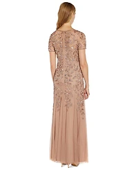 Adrianna Papell Floral-Beaded Gown