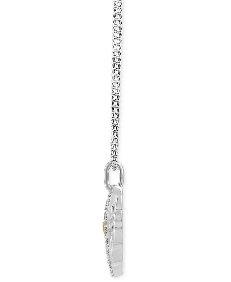 Marvel Wonder Fine Jewelry Black Diamond (1/6 ct. t.w.) & White Diamond (1/10 ct. t.w.) Thor Helmet 18" Pendant Necklace in Sterling Silver & Gold-Pla
