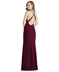 After Six High-Neck Slit-Front Halter Dress
