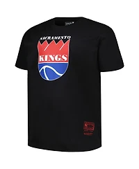 Men's Mitchell & Ness Black Distressed Sacramento Kings Big and Tall Hardwood Classics Vintage-Like Logo T-shirt