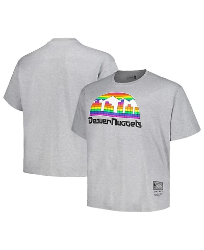 Men's Mitchell & Ness Heather Gray Distressed Denver Nuggets Big and Tall Hardwood Classics Vintage-Like Logo T-shirt