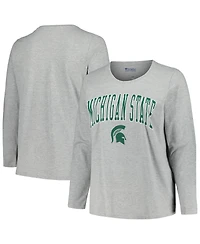 Women's Profile Heather Gray Michigan State Spartans Plus Arch Over Logo Scoop Neck Long Sleeve T-shirt