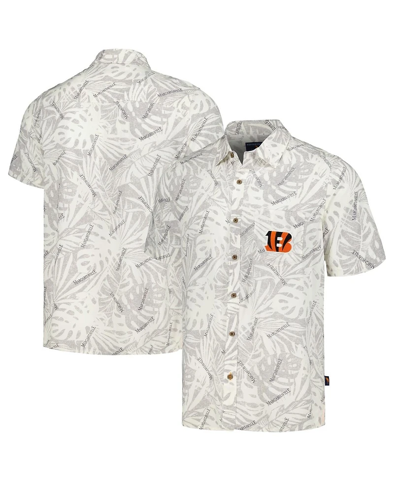 Men's Margaritaville Cream Cincinnati Bengals Sand Washed Monstera Print Party Button-Up Shirt